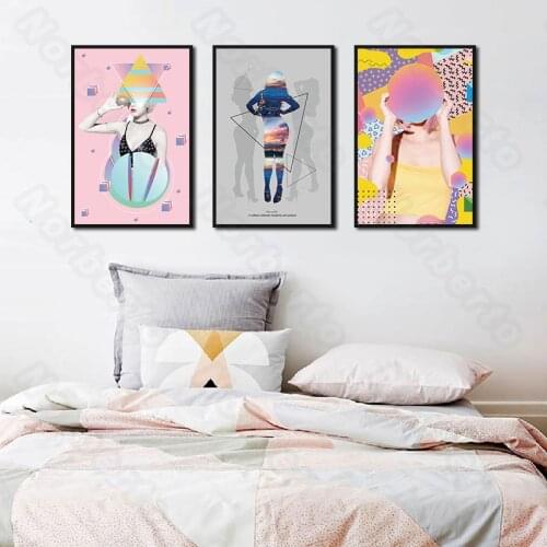 Modern Fashion Style Canvas Painting Poster Bright Colors Sexy and Pretty Girls for Living Room Bedroom Restaurant Wall Decora