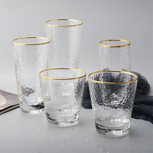 Gold Inlay Edge Glass Cup Coffee Milk Tea Cup Whiskey Stemless Wine Glass Cup Water Glasses For Drinking Creative Gift Drinkware