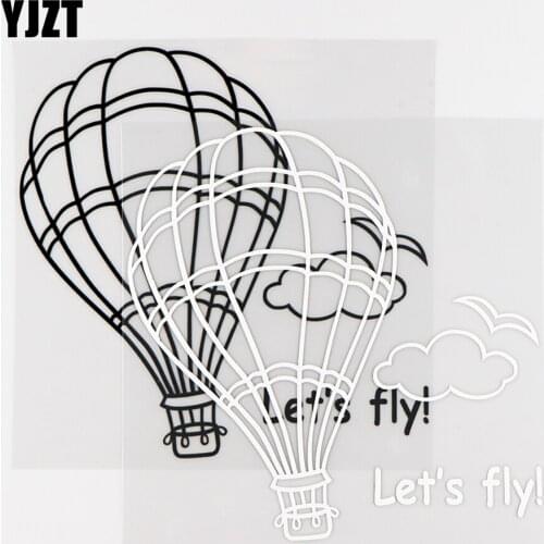 YJZT 15.3X15.3CM Lets Fly Hot Air Balloon Flew To The Clouds Vinyl Car Sticker Decal Black / Silver 10A-0355