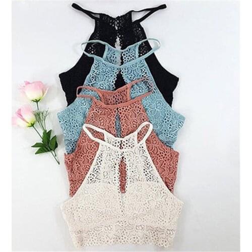Ladies Sexy Women Back Cut Out Bustier Bra Sleeveless Off Shoulder Lace Floral Hollow Out Solid Causal Short Vest Crop Tops Tank
