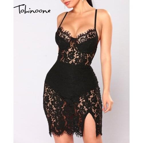 Tobinoone Transparent bodycon dress Women sexy mesh black short club dress Elegant summer party mini night dress festa 2020