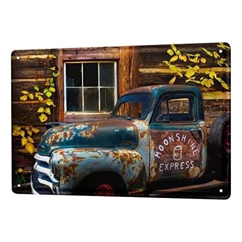 Tin Sign Decor Plaques Vintage Car Decoration Rusted car with Truck Bed Broken Window Metal Plate 8X12