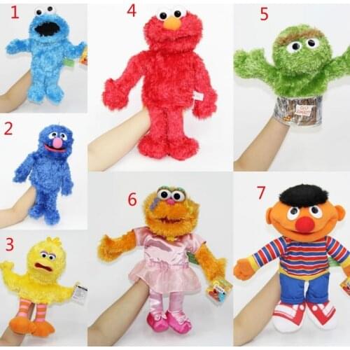 1pcs Sesame Street Plush Elmo Zoe Ernie Oscar Cookie Grover Bird Baby Birthdasy Party Hand Puppet New Gifts For Kids