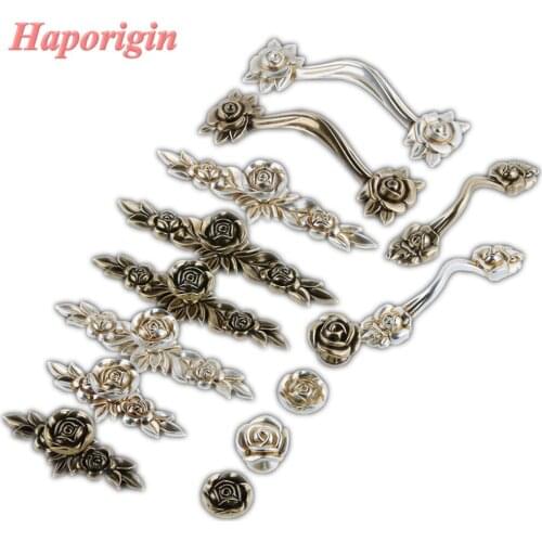 2pcs Vintage Rose Kitchen Cabinet Handle Antique Cabinet Drawer Handle&Knob Eur-Style Furniture Hardware Bar Pulls