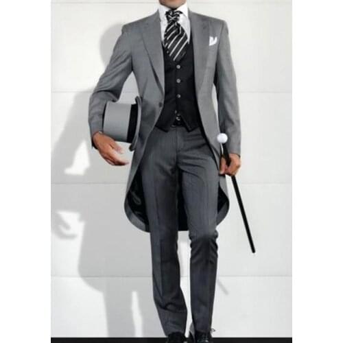 2021 Gentleman Wedding Man Long tail coat Groom Prom Slim Fit Tuxedos Formal Mens Suits terno masculino (Jacket +Pants +Vest)