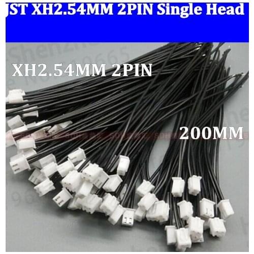 50pcs XH 2.54MM 2Pitch 2-Pin Connector with Wire 200mm 2pin Single head black wire free shipping