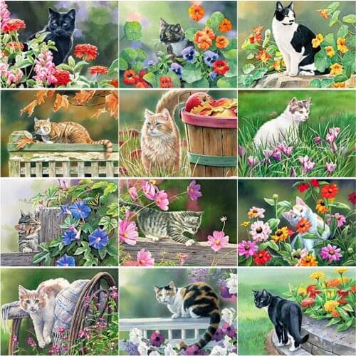 New 5D DIY Diamond Painting Cat Flower Diamond Embroidery Animal Cross Stitch Full Square Round Drill Home Decor Manual Art Gift