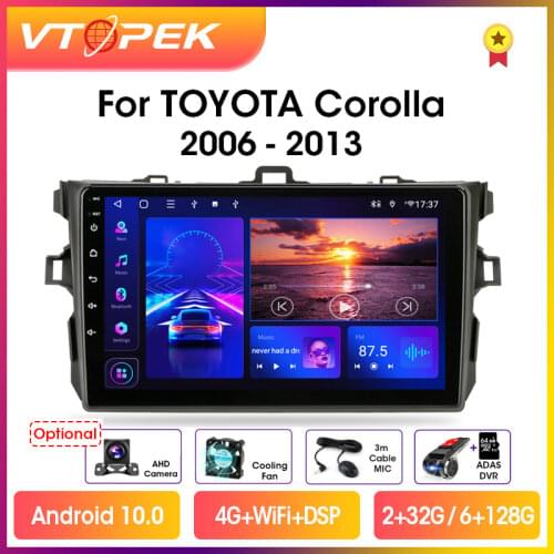 Vtopek 9" 4G+WiFi DSP 2din Android Car Radio Multimedia Players For Toyota Corolla E140/150 2006-2013 GPS Navigation Head Unit