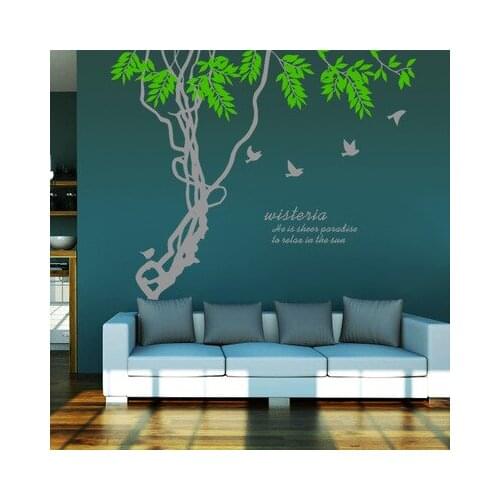 DIY Large 3D Green Tree Aesthetic Wall Sticker Living Room Home Decor Flower Birds Kids Rooms Decoration Wall Decal Stickers