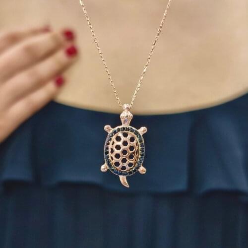 Turtle 925 Sterling Silver, Gold, Rose Plated Zircon Necklace For Women Girls Handmade Fashion Jewelry Elegant Minimalist