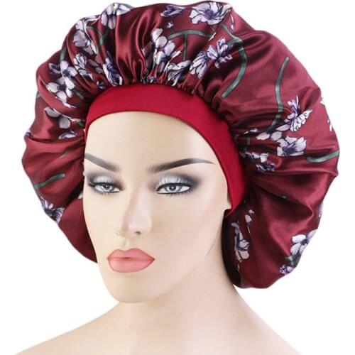 Women Soft Satin Bonnet Elastic Wide Band Night Sleep Hat Chemo Caps