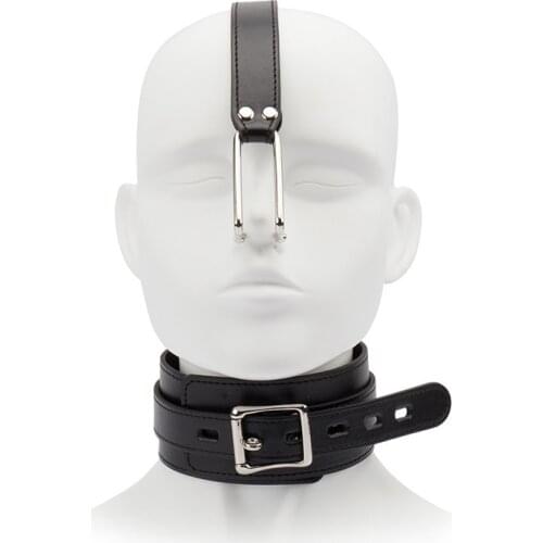 Fetish Metal Nose Hook Leather Collar Neck Harness Headgear Bondage Restraint Adult Slave Game SM Sex Toy for Men Women Couples