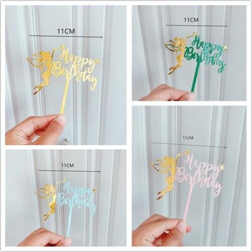 New Acrylic Fairy Flower Girl ’s Birthday Cake Topper Gold Fairy Beautiful Cake Topper For Childrens Birthday Party Cake decor