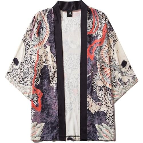 Japanese Harajuku Skeleton Print Kimono Cosplay Haori Obi Asian Clothes Men Women Traditional Cardigan Blouse Streetwear Yukata