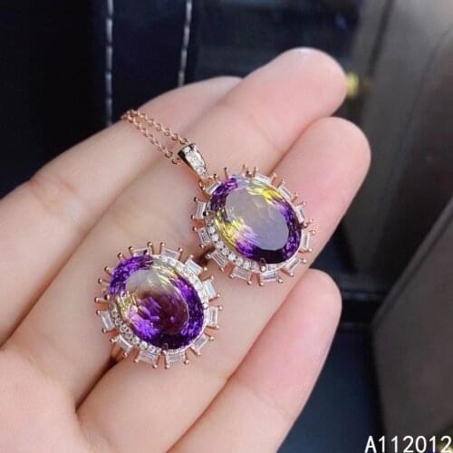 KJJEAXCMY fine jewelry Ametrine 925 sterling silver popular girl new pendant necklace chain ring suit hot selling
