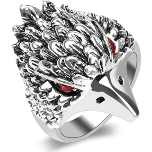 MIQIAO Silver Plated Evil Eyes Punk Eagle Bird Vintage Boho Rings for Men Women Couple Friends Gift Fashion Jewelry Bague Anel
