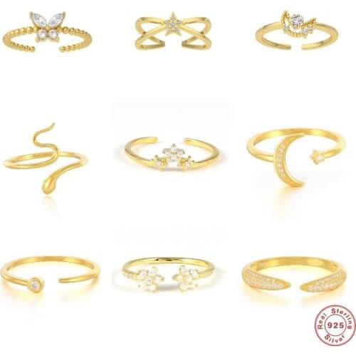 Aide 925 Sterling Silver CZ Zircon Star Moon Butterfly Opening Rings For Women Luxury Snake Flower Resizable Ring Party Jewelry
