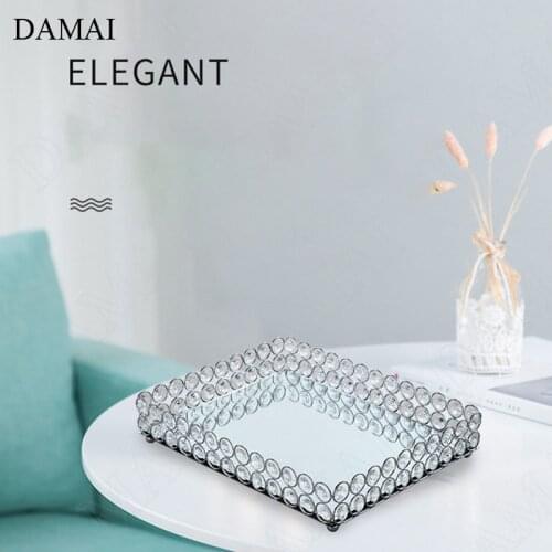 Creative Inlaid Glass Crystal Storage Tray European Modern Rectangle Silver Plated Cosmetic Jewelry Display Tray Home Decoration