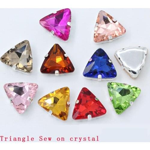 Crystal Glass triangle with silver claw rhinestone sew on Claw Setting glass stones for jewelry Clothing accessories decoration