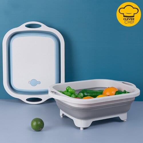 Kitchen Multifunctional Foldable Cutting Board Portable Vegetable and Fruit Draining Basket for Barbecue Picnic Camping