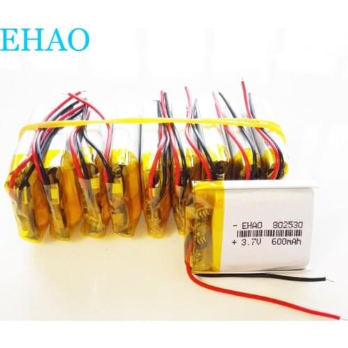 Wholesale 10 pcs EHAO 802530 3.7V 600mAh Lithium Polymer LiPo Rechargeable Battery For Mp3 headphone E-book bluetooth camera