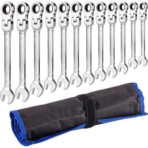 Ratchet Wrench Set 12 Pieces 8-19Mm Gear Ring Ratchet Combination Wrench Set Metric Flexible Head
