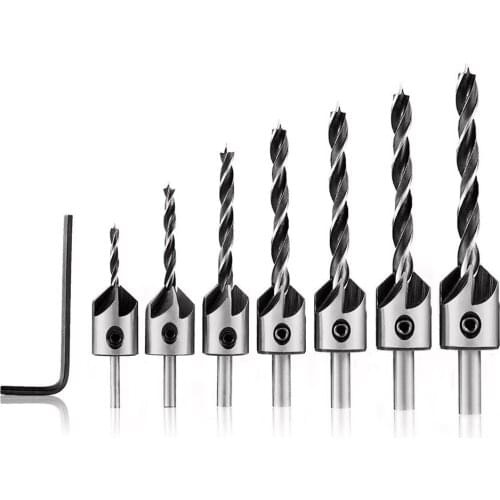 7pcs HSS 5 Flute Countersink Drill Bit Set Reamer Woodworking 3-10mm Chamfer Drill Bits