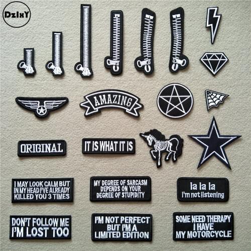 46 Styles) Black and White Alphabet Patches for Clothes Stripes Iron on Appliques Clothing Stickers Letters Embroidery Badges