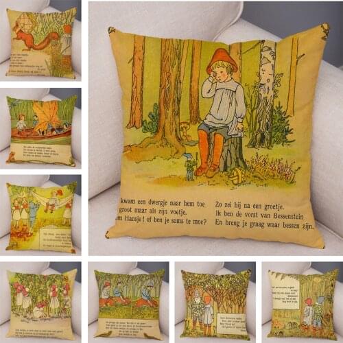 European Vintage Style Cartoon Cushion Cover Decor Fairy Tale Super Soft Plush Pillowcase for Sofa Home Children Room Pillowcase
