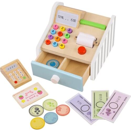 New Simulation Cash Register Toy Kids Checkout Register Wooden Pretend Play Set Kids Educational Toys Games Kids Play House Toys