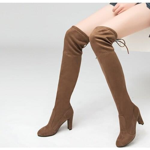 2021 New Autumn Winter Fashion Womens Shoes Super Stretch Fiber Ladies Sexy Thick Heel Frosted Over-The-Knee Boots