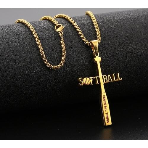 Softball Cross Neckalce for Men with Engraved Letter I Can Do All Things Stainless Steel Chain Necklace Male Jewelry Gifts