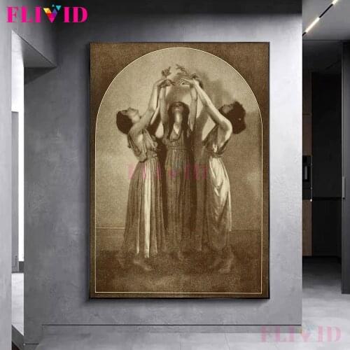 The witchs Sabbath Posters And Prints Three Witches Vintage Poster Anqitue Wall Art Canvas Print Wicca Pagan Sorceress