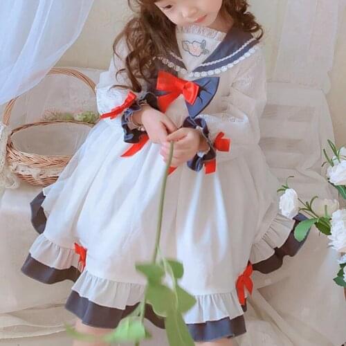Baby girl vintage Spanish England lolita princess dress kids casual bow sailor collar stitching layered birthday partydress