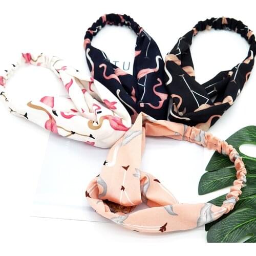 Women Fashion Headbands Cartoon Flamingo Cross Hair Bands Turban Bandage Bandana Headwear Headwrap Hair Accessories