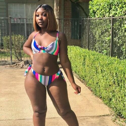 Pre-sale Rainbow Striped Bikini Set Push Up Swimsuit Bather Swimwear Women Beach Outing May Female Biquini 2021 2 Piece Set