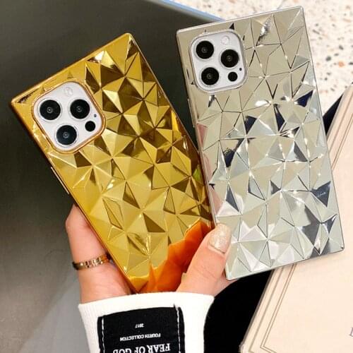 Luxury Plating Diamond Square Phone Case for iPhone 12 Mini 11 Pro XS Max 7 8 Plus SE 2020 Shockproof Soft TPU Protector Cover