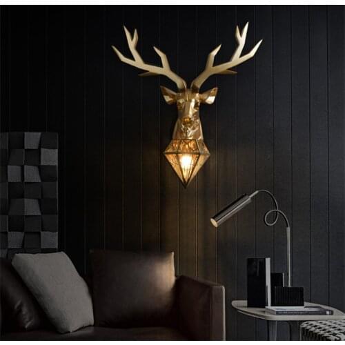 Luxury Retro Gold Deer Wall Lamp Antlers Sconce Wall Light Fixtures Living Room Bedroom Bedside Lamp Home Mirror Decor Lighting