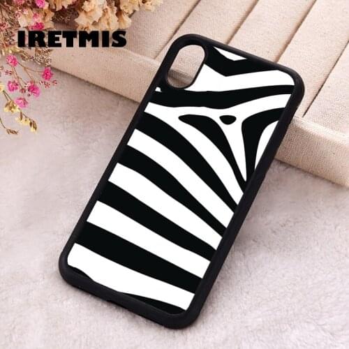 Iretmis 5 5S SE phone cover cases for iphone 6 6S 7 8 Plus X Xs Max XR 11 12 MINI Pro Silicone Black White Zebra Skin Stripes