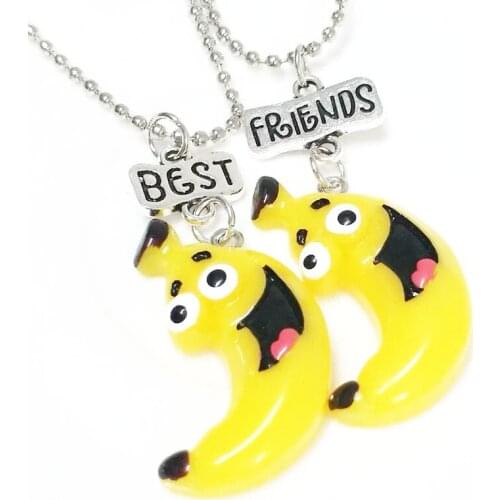 Smile Fruit Simulation Yellow Banana bff 2 Pendant Necklace Resin Best friends Friendship Jewelry Souvenir Gifts For Kids 2018
