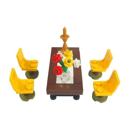 City Dining table Chairs diy educational flowers candle building models Series blocks accessories Toys a set for Kids city