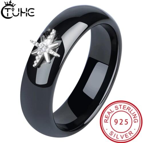 Eight Star Rings Bling Cubic Zinron Silver Color Healthy Ceramic Valentines Day Gift Best Present Promise Ring