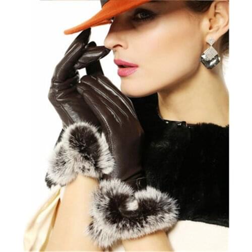 High Quality Genuine Leather Gloves Women Fashion Elegance Wrist Rabbit Hair Sheepskin Glove Warm Winter For Driving L139NQ-5