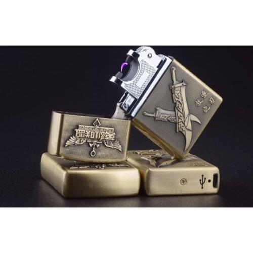 High Quality Bronzed Cover Carved Pattern Pulsed ARC Windproof Electronic Rechargable USB Flameless lighter