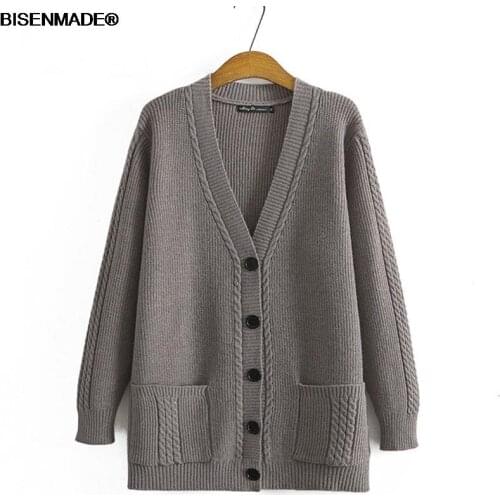 Women Clothing Sweaters Plus Size 2021 Autumn New Loose Casual V Neck Solid Color Knitting Long Cardigan Outerwear 2135