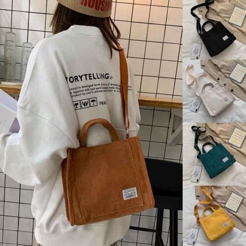 Women Corduroy Shoulder Bag Small Cotton Canvas Zipper Handbag Casual Tote Female Eco Crossbody Bag Vintage Messenger Bags