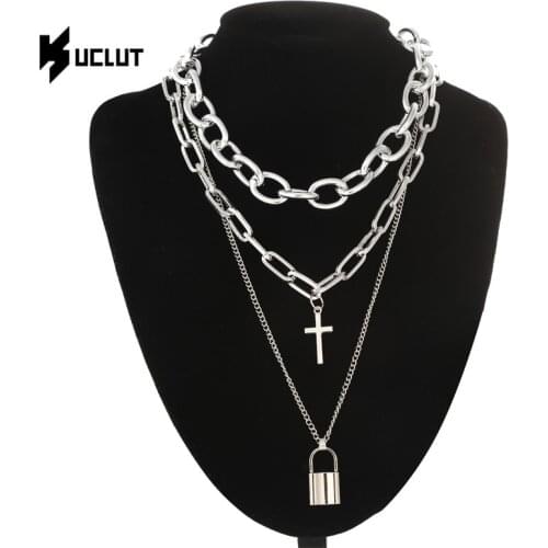 Goth Lock Necklace, Cross Pendant, Jewelry for Women 2021 New Fasion Crucifix Lock Jewelry, Choker Neck