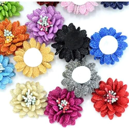 100 pcs/lot , 4 cm Childrens Hand glitter chrysanthemum flower core flower hair fashion accessories 14 colors
