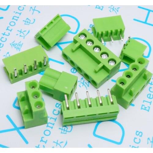1000sets Green HT3.96MM Plug-in PCB terminal block HT3.96 plug hole 2/3/4/5/6/7/8 ~ 10P Curved needle seat
