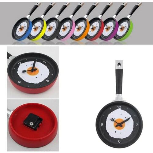 2020 New Frying Pan Wall Clock Knife Fork Pointer Hanging Watch for Home Kitchen Decor Frying Pan Clocks with Fried Egg Clock